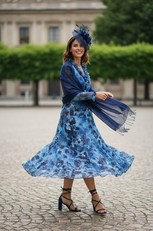 Barker & Pattichis Floral Lace Dress- Blues