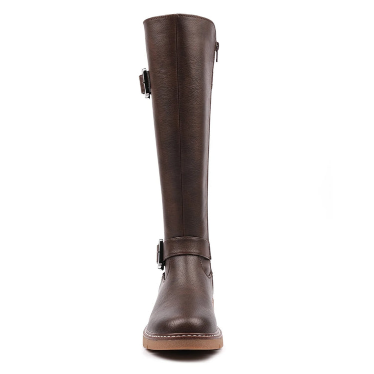 Lunar Devon Full Elastic Wide Fit Long Boot Brown