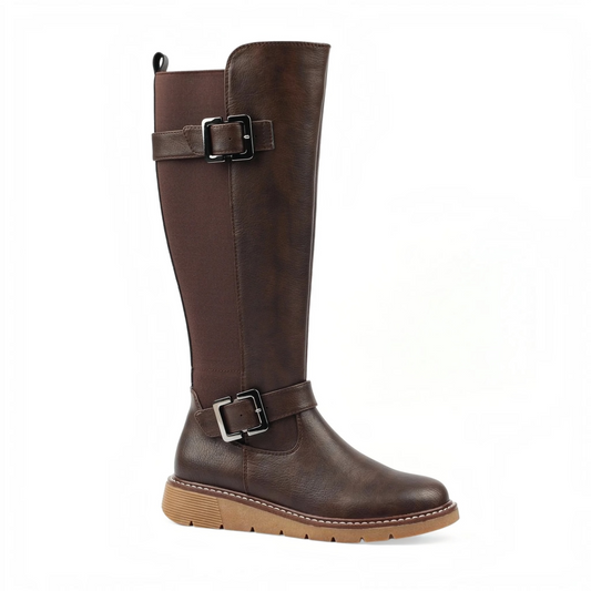 Lunar Devon Full Elastic Wide Fit Long Boot Brown