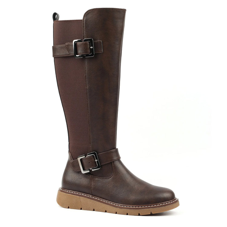 Lunar Devon Full Elastic Wide Fit Long Boot Brown