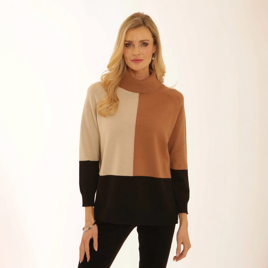 Pomodoro Colour Block Roll Neck Toffee