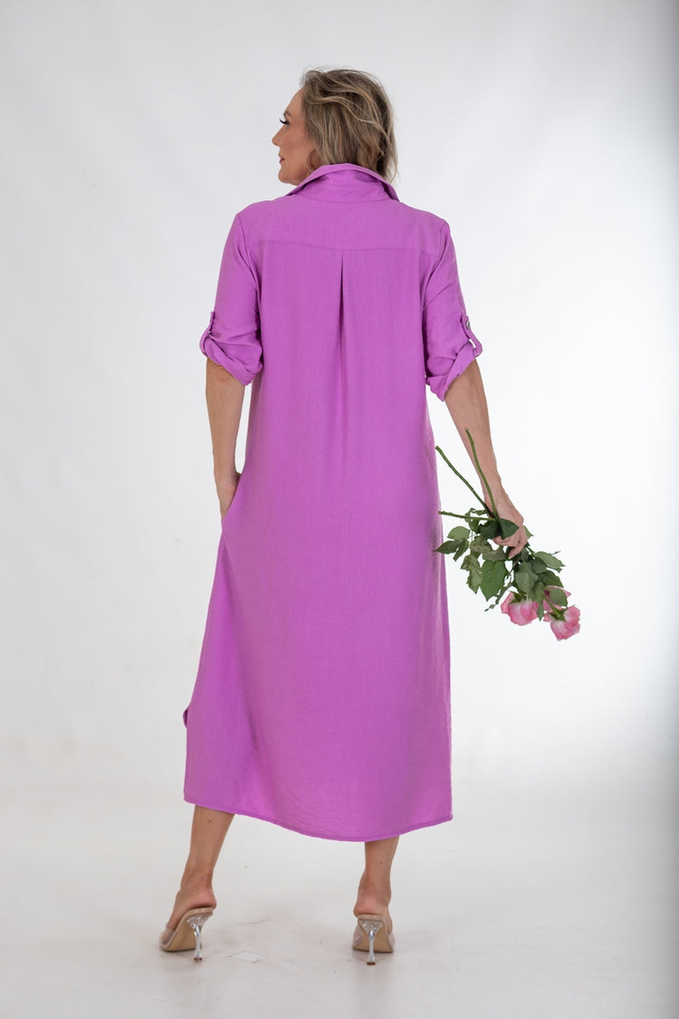 Calypso Shaped Button Through Maxi Dress Berry