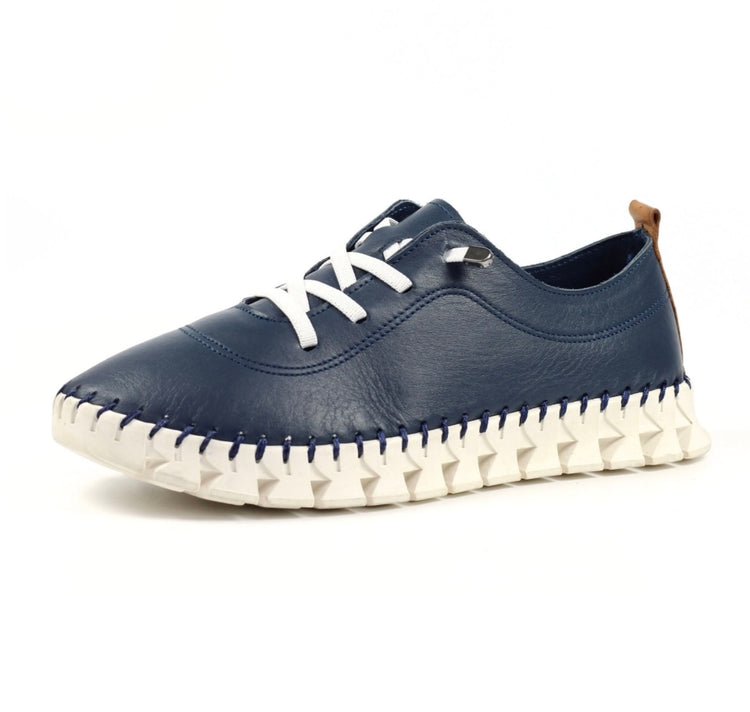 Lunar St Austell Navy Leather Plimsoll