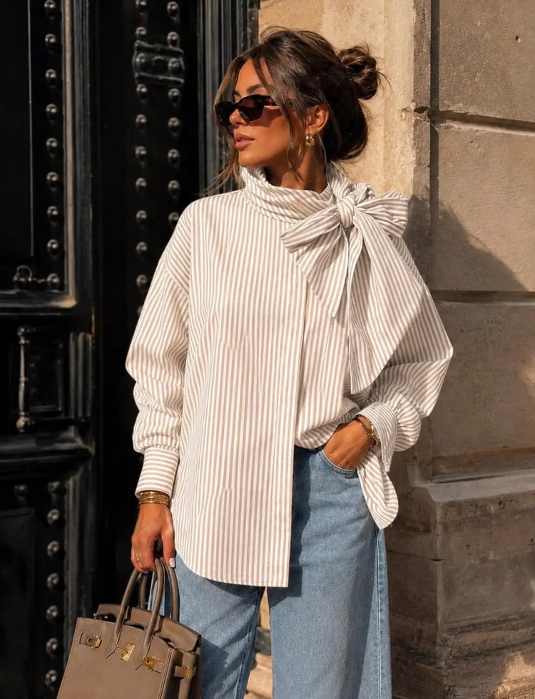 Emma & Ashley Tie Neck Striped Shirt