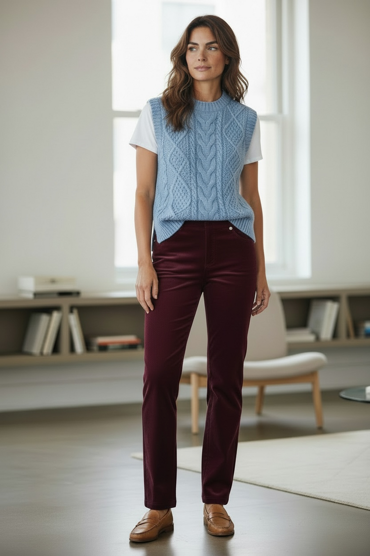 Robell Bella Needlecord Trousers Mulberry