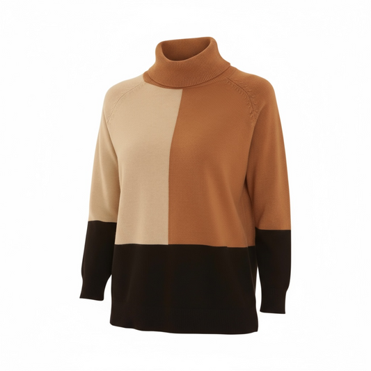 Pomodoro Colour Block Roll Neck Toffee