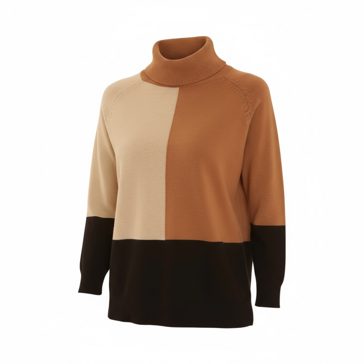 Pomodoro Colour Block Roll Neck Toffee