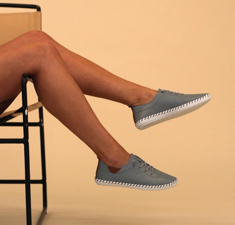 Lunar St Ives FLE030 Mid Blue Leather Plimsoll