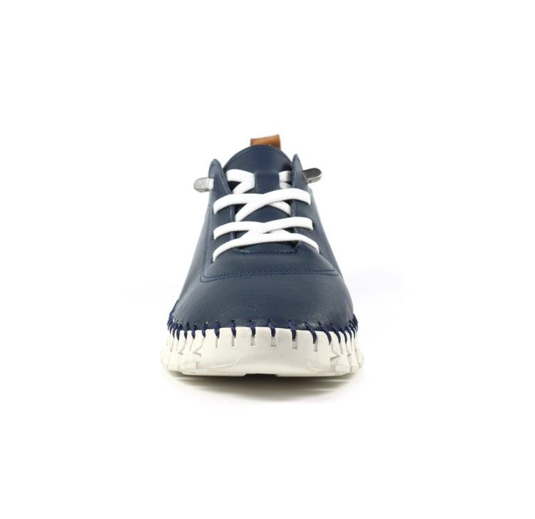 Lunar St Austell Navy Leather Plimsoll