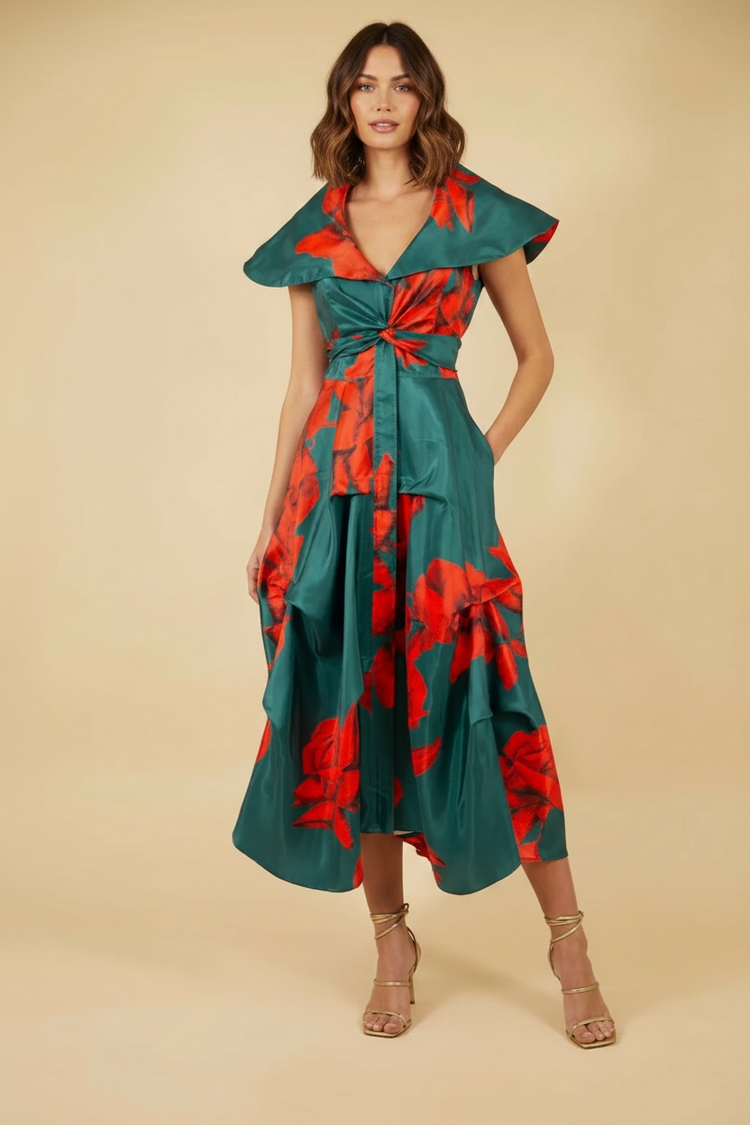 Cape Neck Print Dress