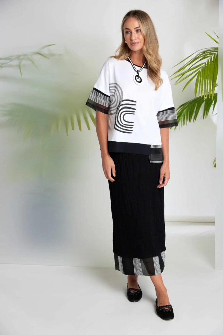 Naya Print Top with Contrast Cuff & Hem NAS26259