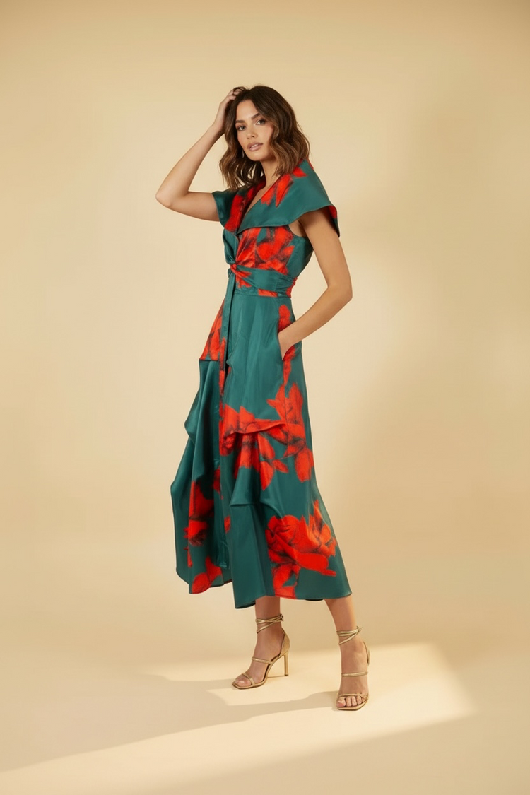 Cape Neck Print Dress