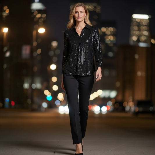 Pomodoro Stretch Sequin Shirt Black