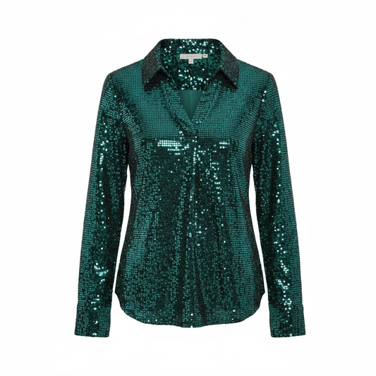 Pomodoro Stretch Sequin Shirt Peacock