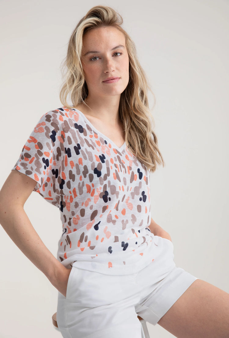 Marble Print Top Orange and Taupe