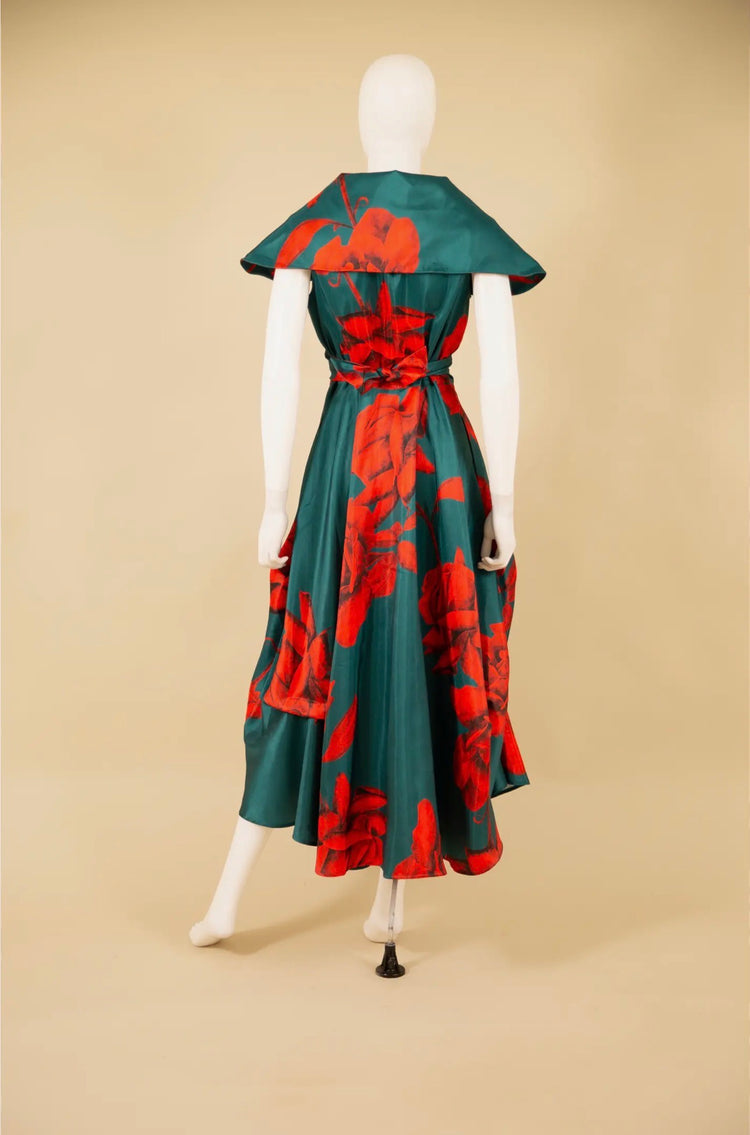Cape Neck Print Dress