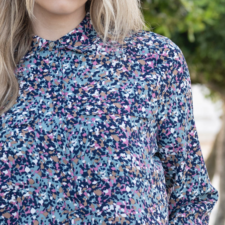 Marble Blouse 8156-223 Teal Multi