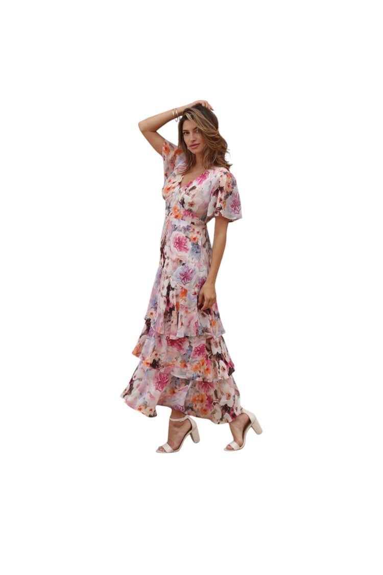 Pomodoro 82501 Watercolour Midaxi Dress Pink