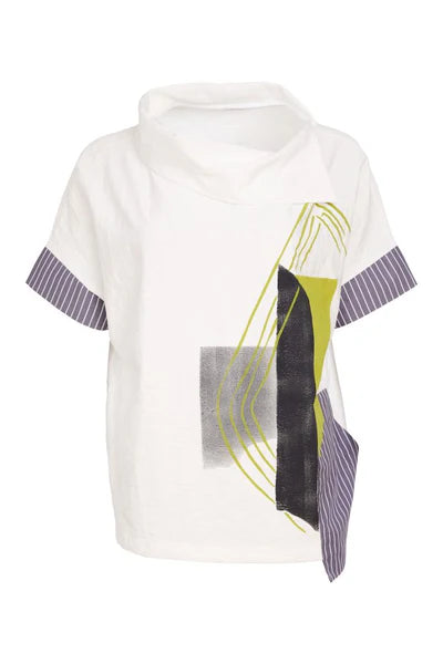 Naya Print & Stripes Top with Collar NAS26267