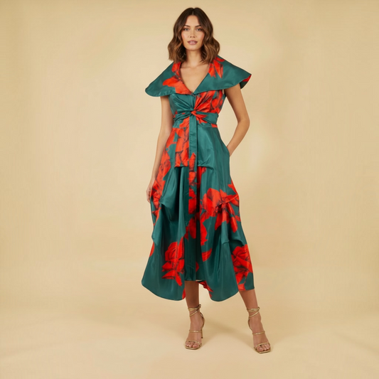 Cape Neck Print Dress