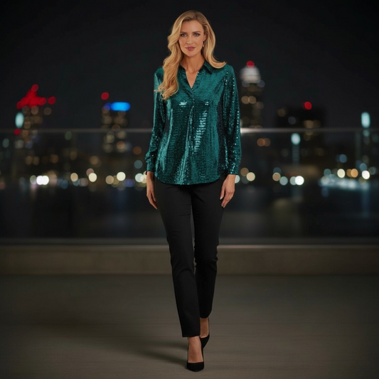 Pomodoro Stretch Sequin Shirt Peacock