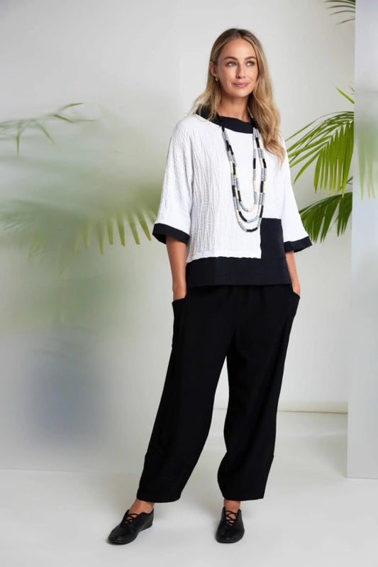 Naya Embossed Jacquard Top with Taffeta Pocket & Hem