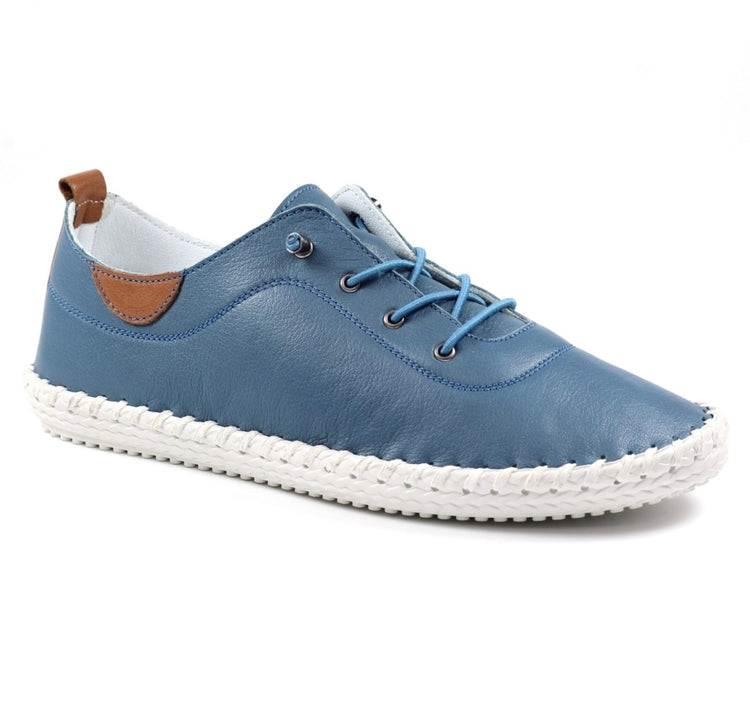 Lunar St Ives FLE030 Mid Blue Leather Plimsoll