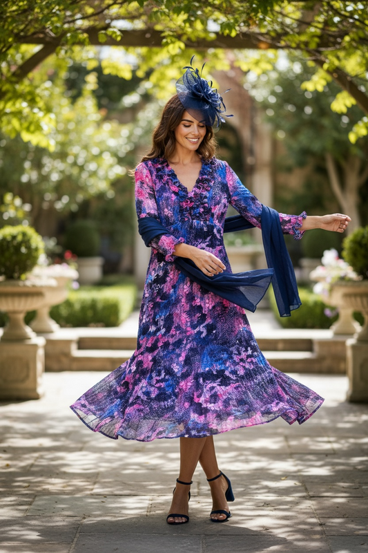 Barker & Pattichis Floral Lace Dress - Raspberry Blush