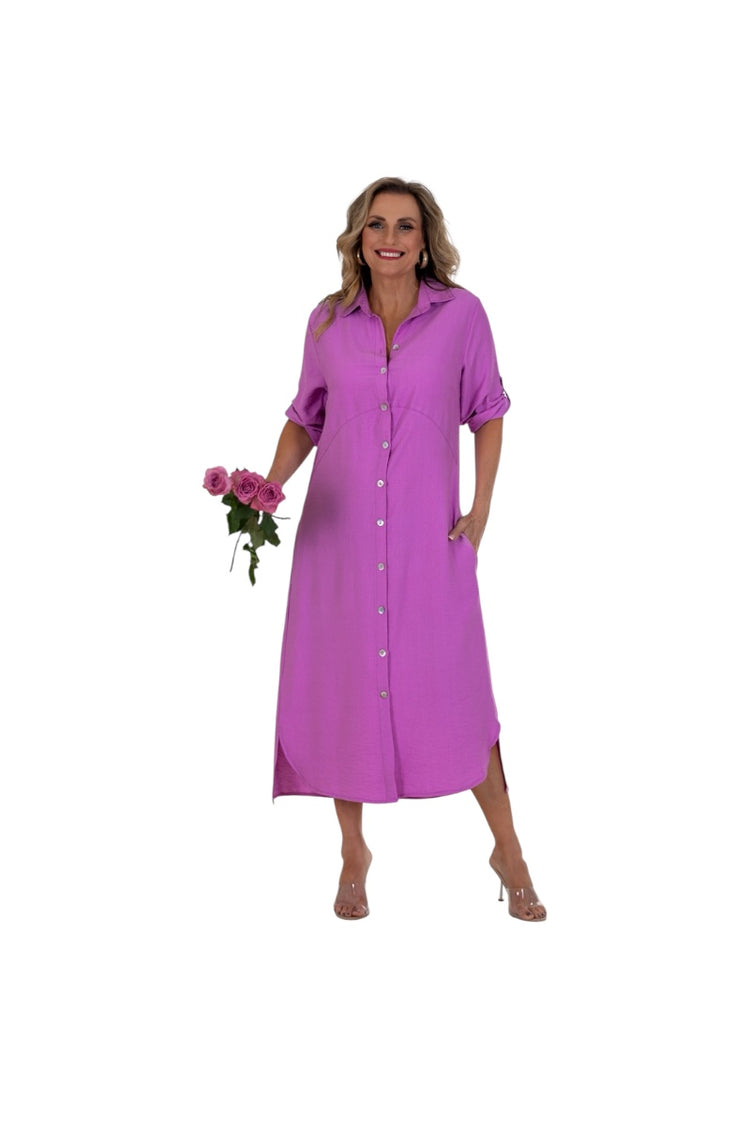 Calypso Shaped Button Through Maxi Dress Berry