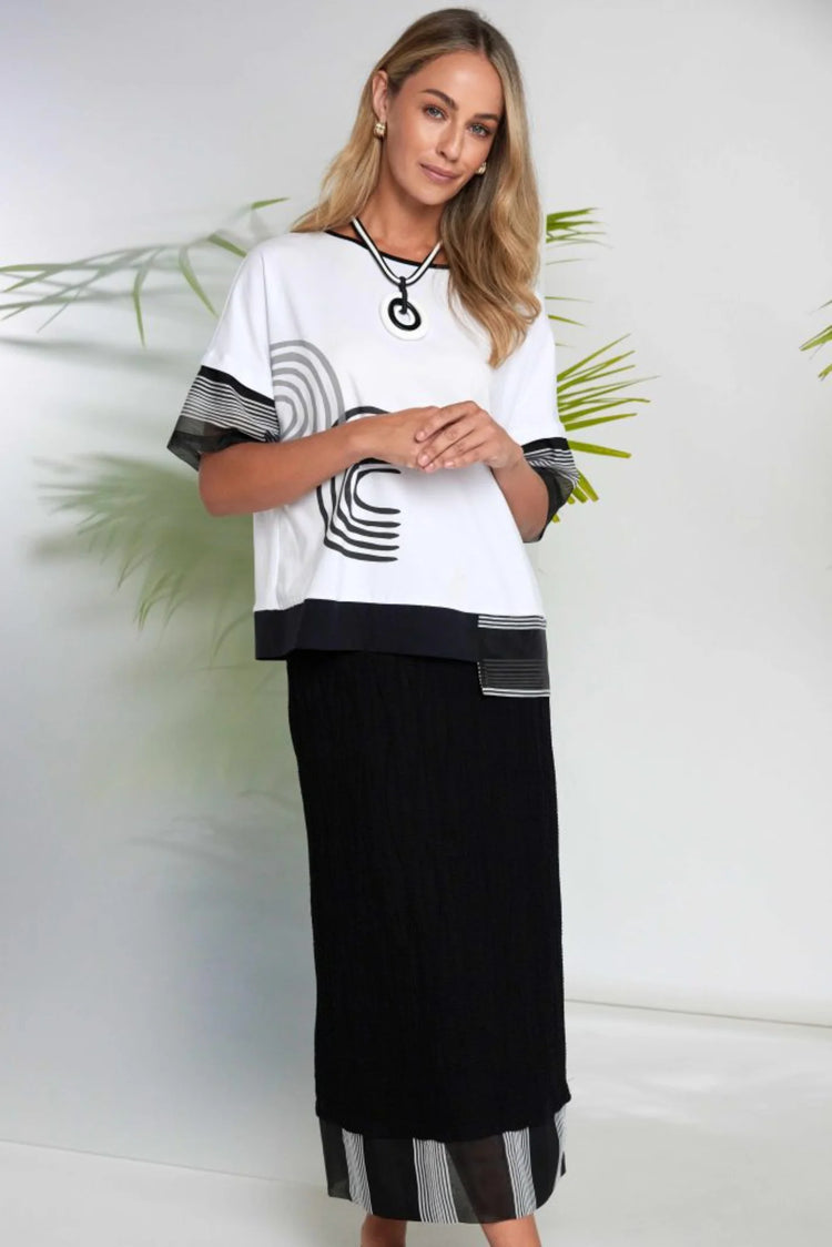 Naya Print Top with Contrast Cuff & Hem NAS26259