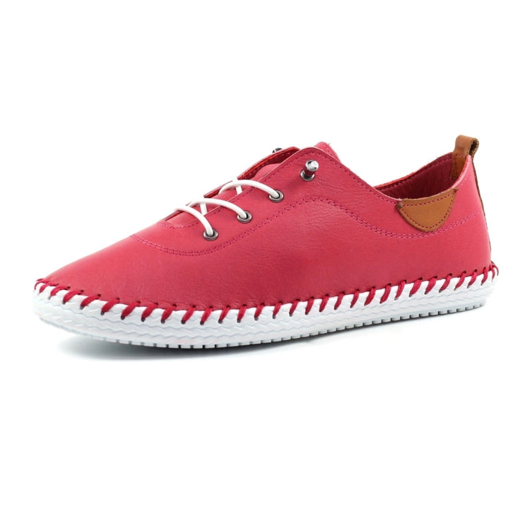 Lunar St Ives FLE030 Leather Raspberry Plimsoll