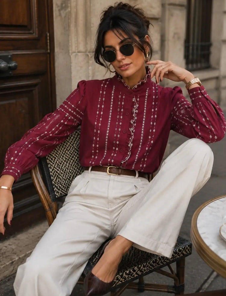Emma & Ashley Embroidered Shirt with Frill Collar