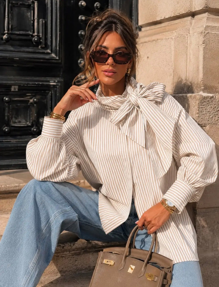 Emma & Ashley Tie Neck Striped Shirt