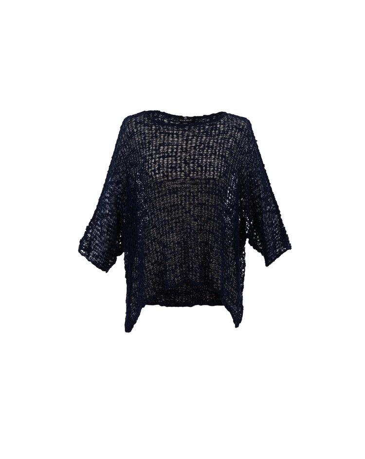 Marble Open Weave Top Navy