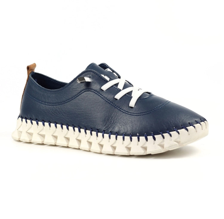 Lunar St Austell Navy Leather Plimsoll