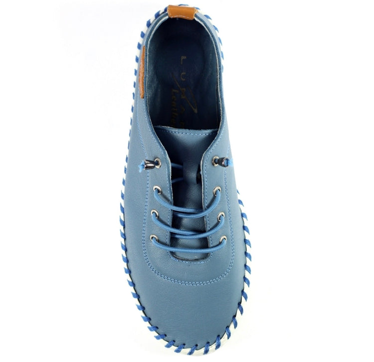 Lunar St Ives FLE030 Mid Blue Leather Plimsoll