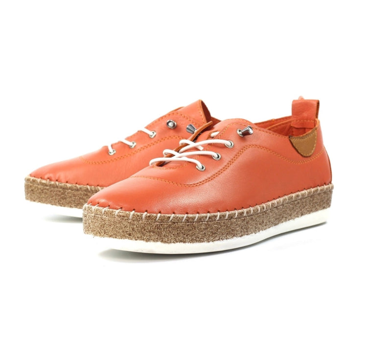 Evie Orange Leather Plimsole