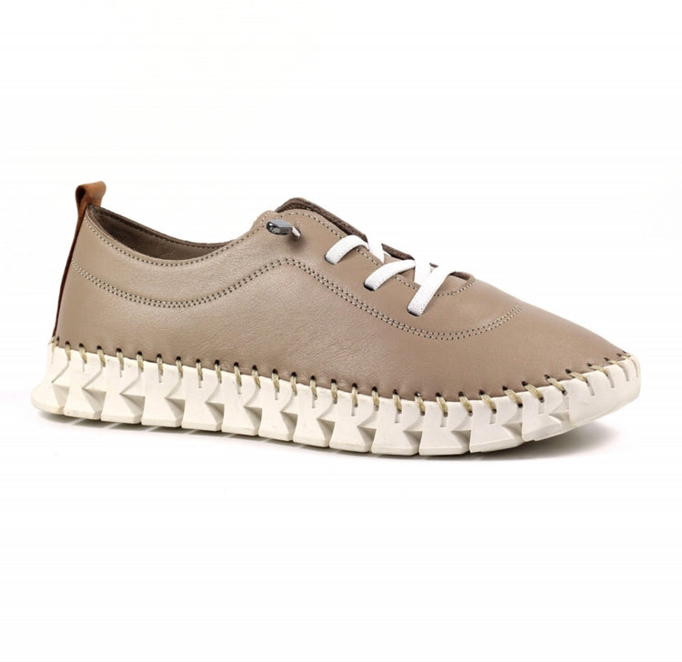 Lunar St Austell Taupe Leather Plimsoll