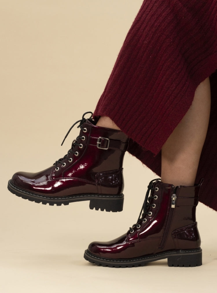 Lunar Parlour Burgundy Patent Ankle Boot