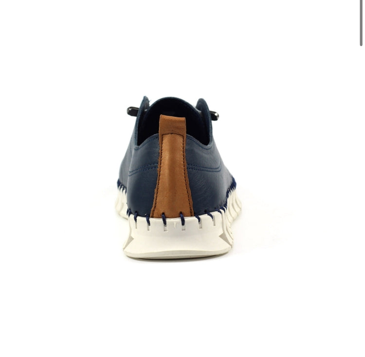 Lunar St Austell Navy Leather Plimsoll