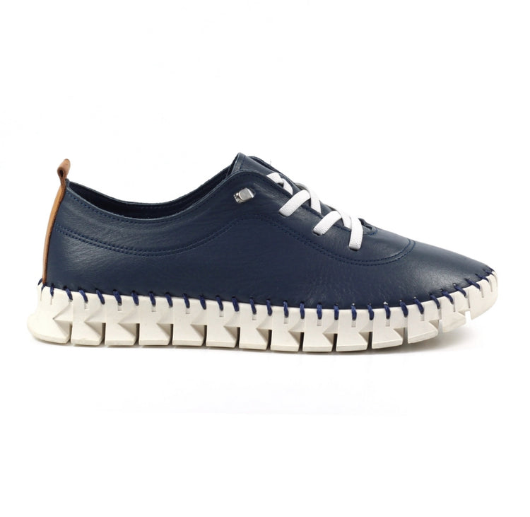 Lunar St Austell Navy Leather Plimsoll