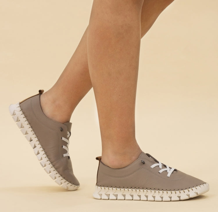 Lunar St Austell Taupe Leather Plimsoll