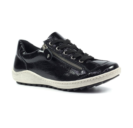 Lunar Black Patent Napier Trainer FLB105