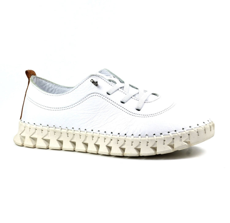 Lunar St Austell White Leather Plimsoll