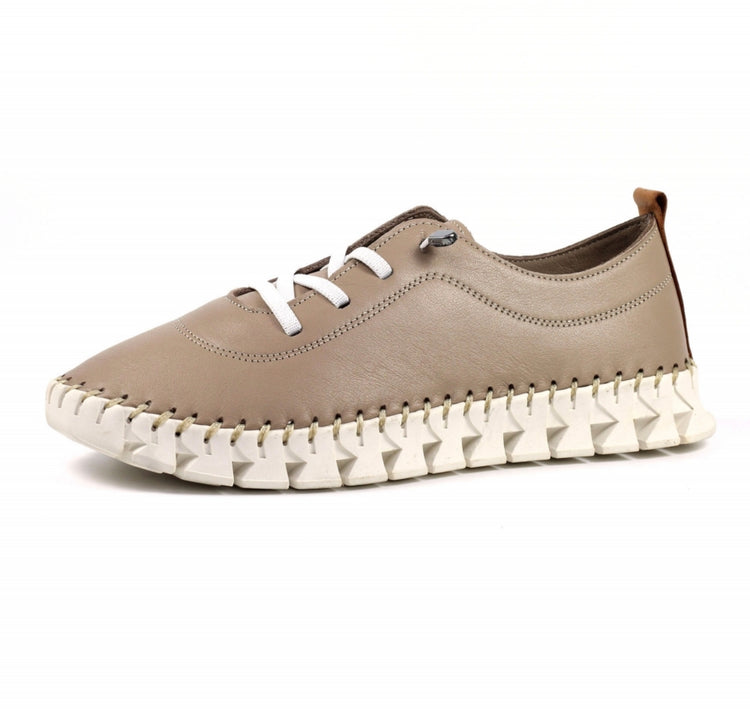 Lunar St Austell Taupe Leather Plimsoll