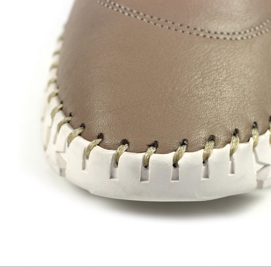 Lunar St Austell Taupe Leather Plimsoll