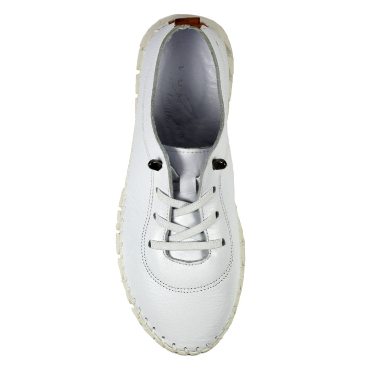 Lunar St Austell White Leather Plimsoll