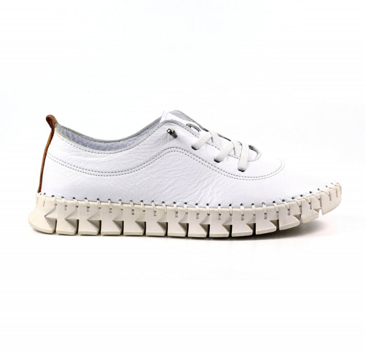 Lunar St Austell White Leather Plimsoll