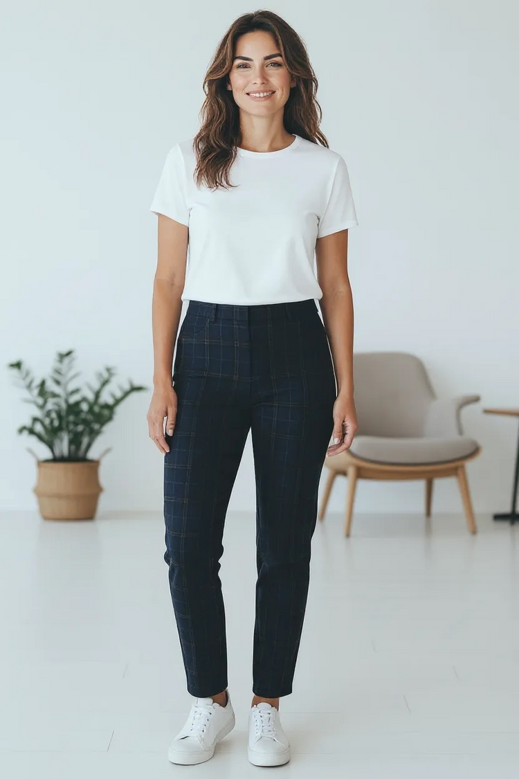 Robell Bella Check Trouser Blue 52564