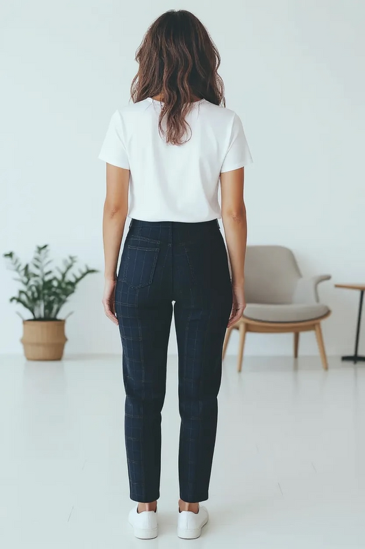 Robell Bella Check Trouser Blue 52564